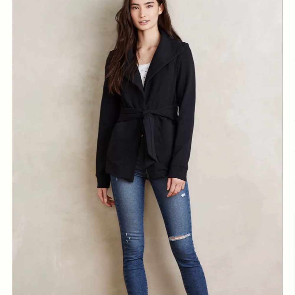 Anthropologie Saturday Sunday Bon Voyage Black Open Cardigan Jacket Wrap Large